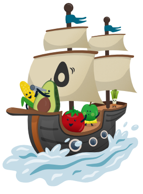 The appocados mascots on a pirate ship